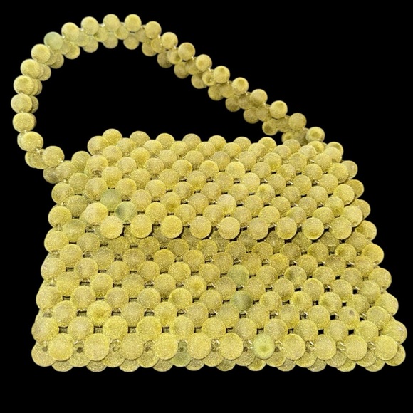 Vintage Handbags - Vintage Green Velvet Coated Bead Handbag